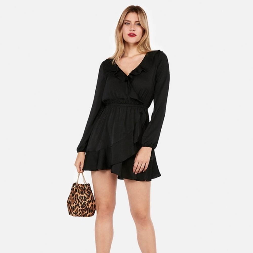 Topshop Women Black Wrap Around Ruffle Dress NEW